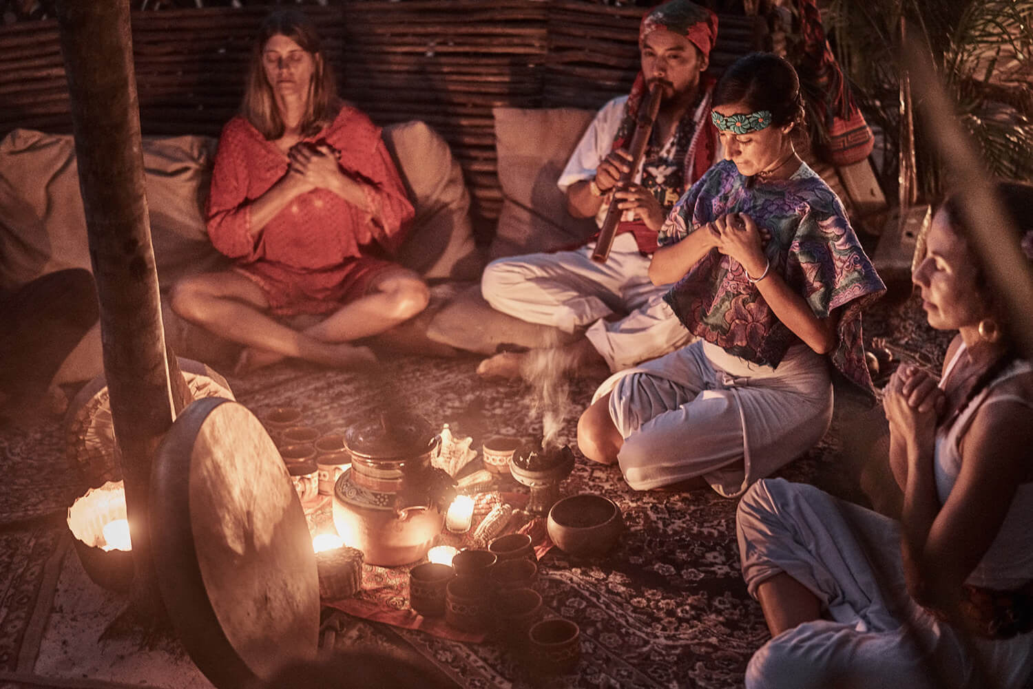 people having a relaxing spiritual session at nomade Tulum