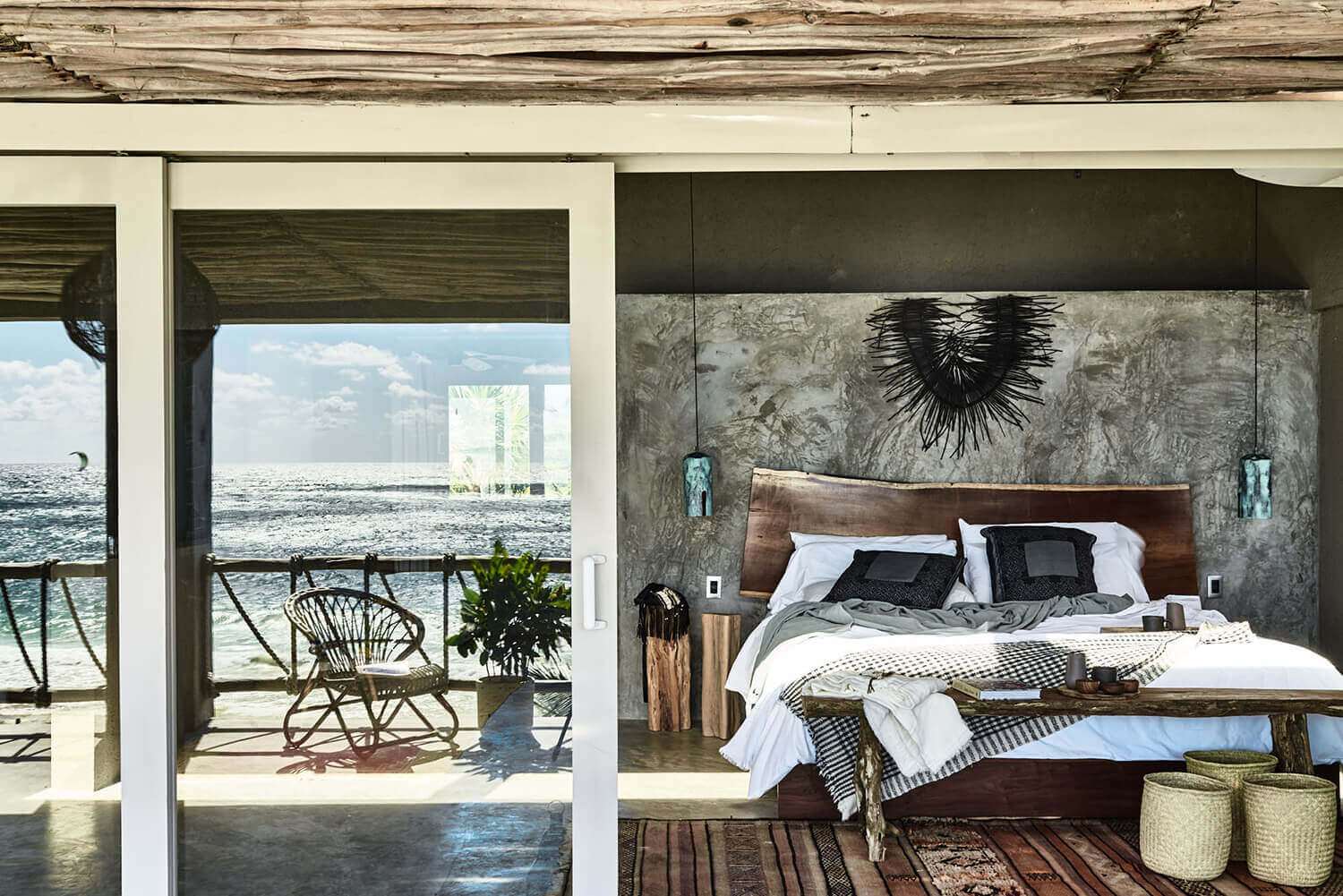 pretty oceanfront room with amenities at nomade Tulum