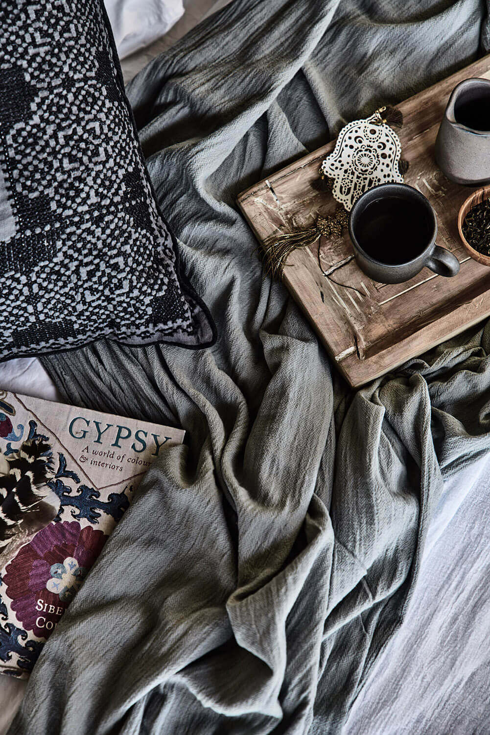breakfast table over the bed at nomade Tulum